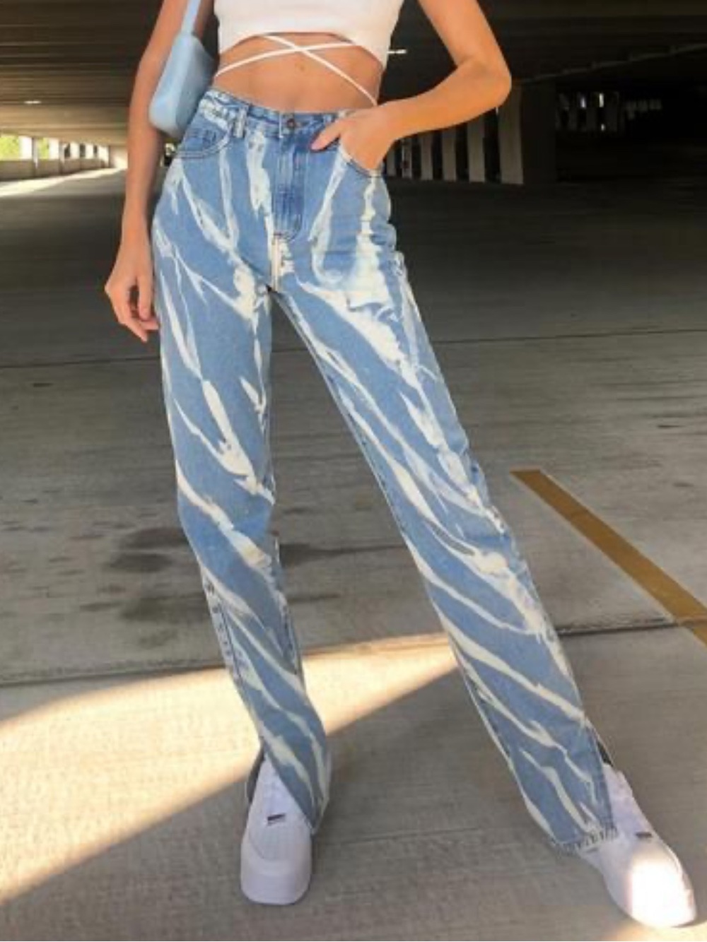 Lioness High Rise Tie-Dye Split Hem Jeans